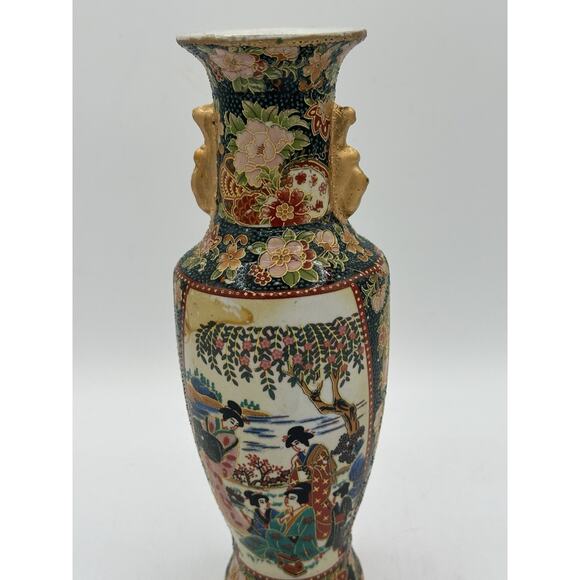 Antique Porcelain Vase Gold Gilded Geisha Hand Painted 7.75" Tall - Picture 6 of 8